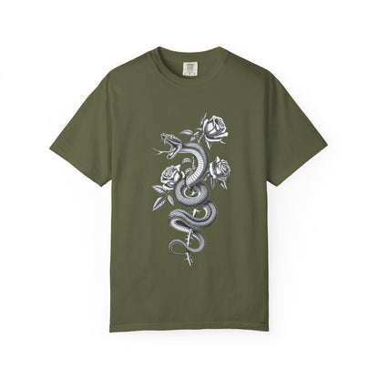 Snake and Rose Blackout Tee – Traditional Tattoo Art Shirt