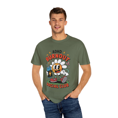ADHD Burnout Social Club Tee – Funny Retro Flower Character Shirt