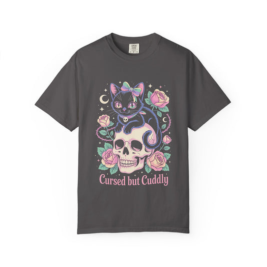 Cursed but Cuddly Cat Tee – Pastel Goth Black Cat T-Shirt