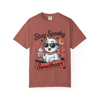 Stay Spooky Sweetheart Tee – Retro Ghost Milkshake Comfort Colors T-Shirt