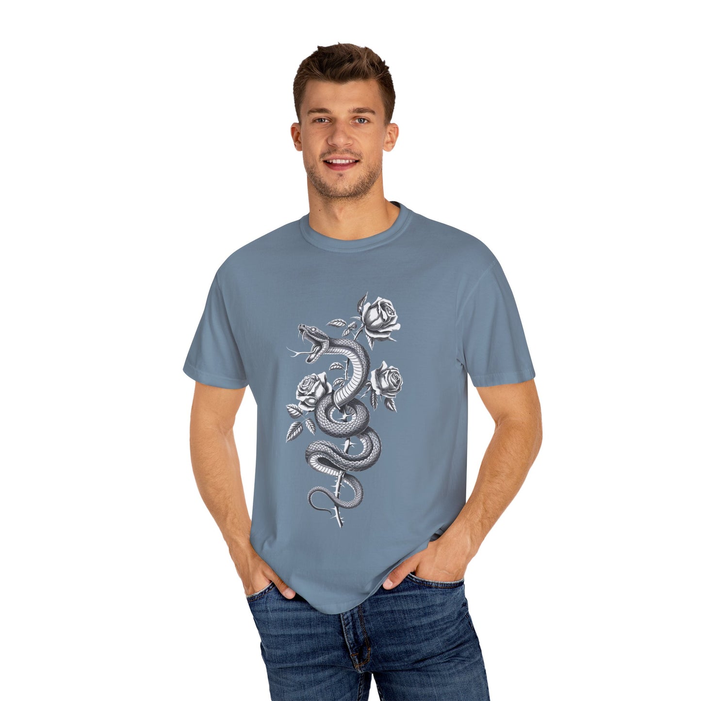 Snake and Rose Blackout Tee – Traditional Tattoo Art Shirt