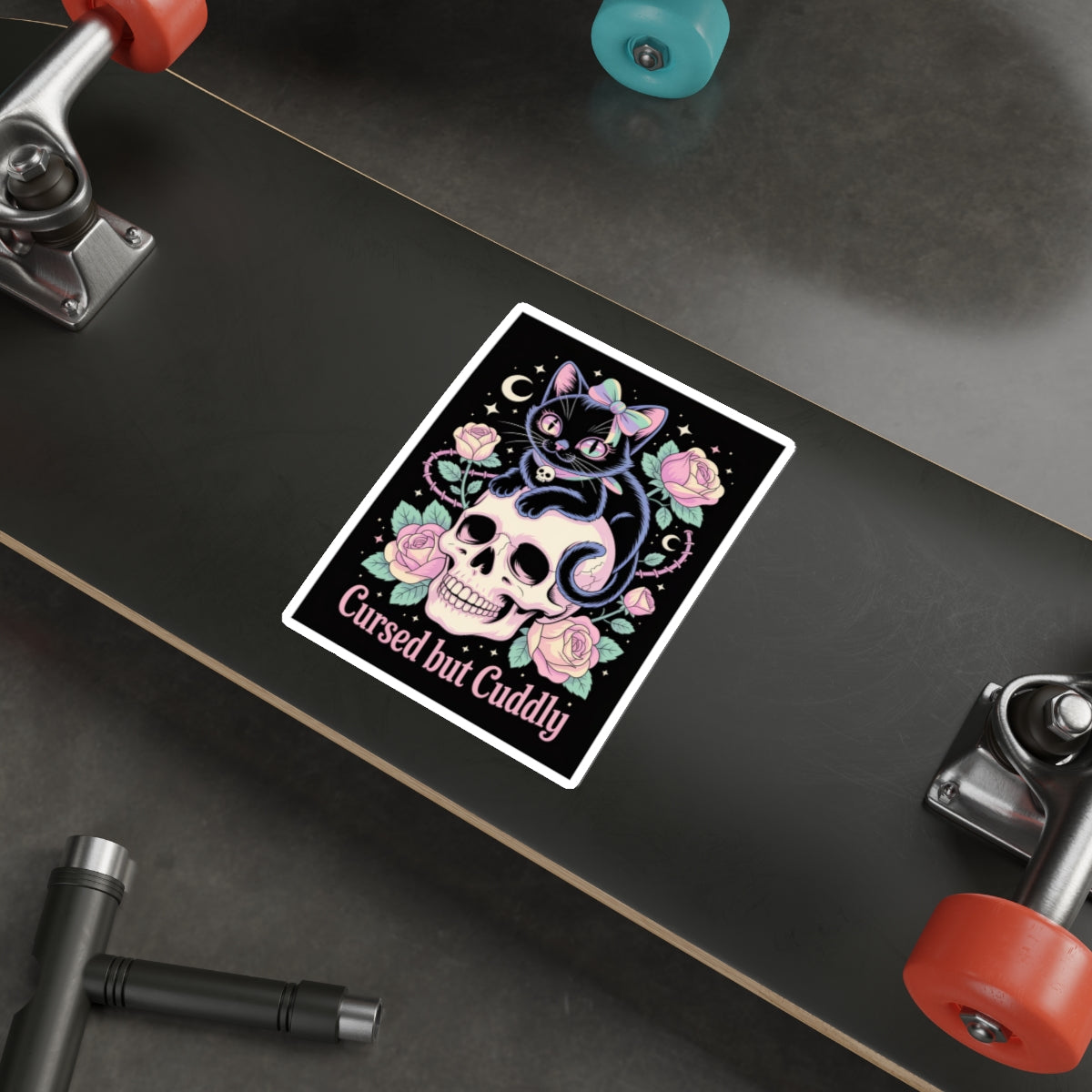 Cursed but Cuddly Cat Sticker – Die-Cut Vinyl Sticker
