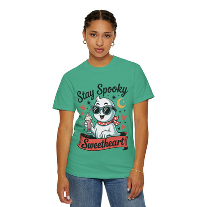 Stay Spooky Sweetheart Tee – Retro Ghost Milkshake Comfort Colors T-Shirt