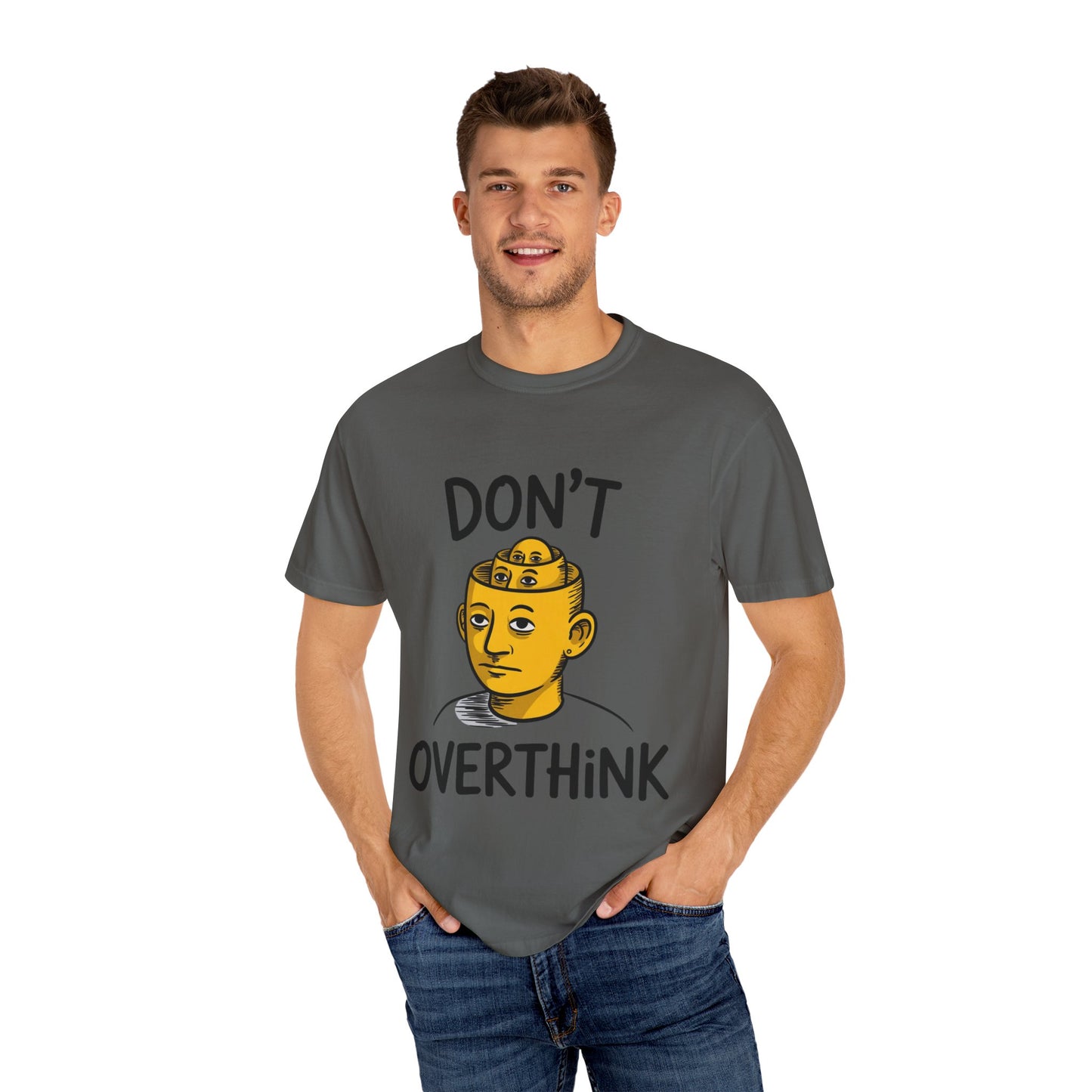 Don’t Overthink It Tee – Surreal Head Illustration Shirt