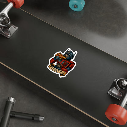 Pizza Time Robot Sticker – Retro Sci-Fi Tattoo Style Vinyl Decal