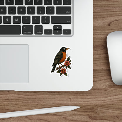 Robin and Flowers Tattoo Sticker – Traditional Bird Vinyl Decal
