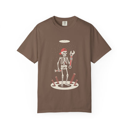 UFO Mechanic Skeleton Tee – Alien Abduction Fixer Shirt