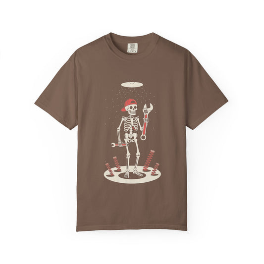 UFO Mechanic Skeleton Tee – Alien Abduction Fixer Shirt