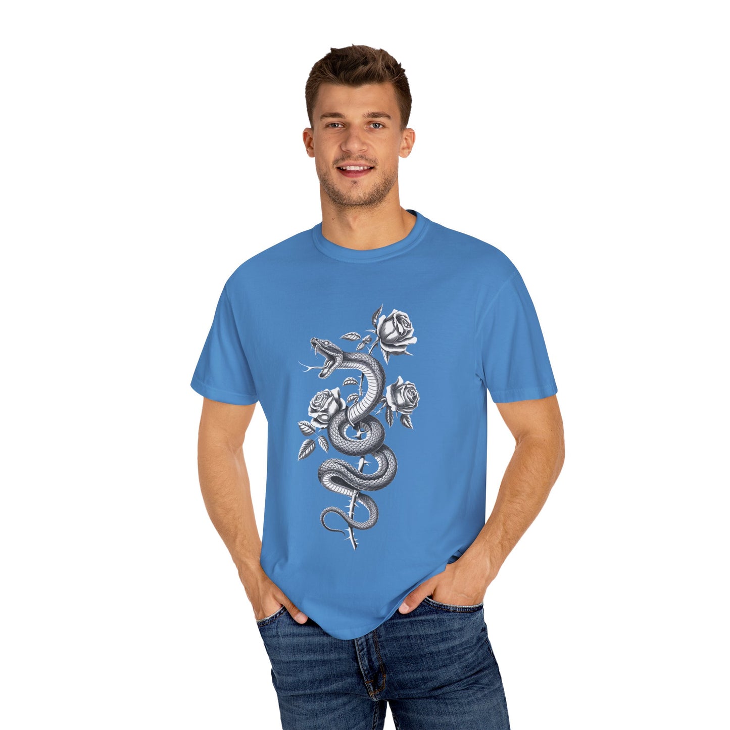 Snake and Rose Blackout Tee – Traditional Tattoo Art Shirt