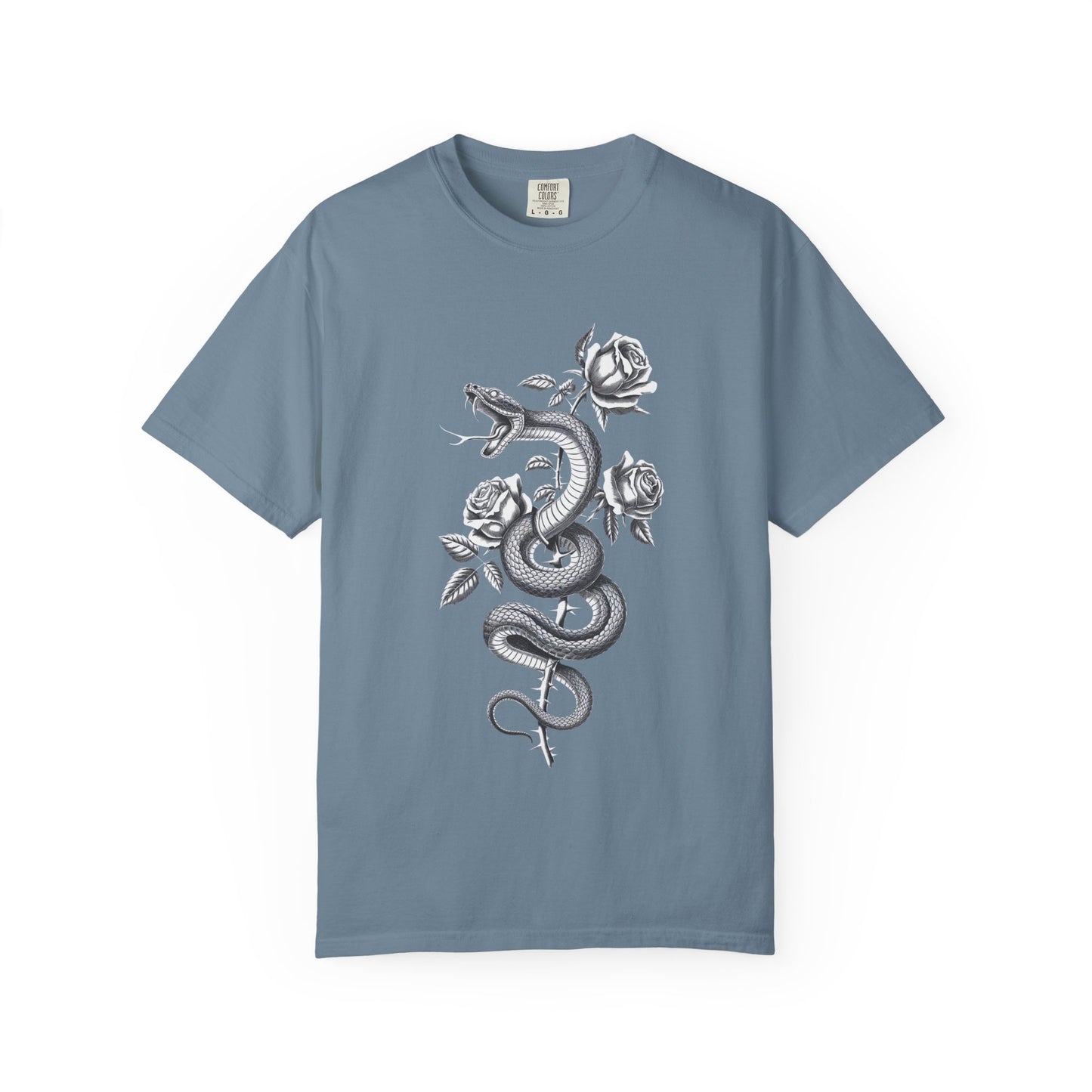 Snake and Rose Blackout Tee – Traditional Tattoo Art Shirt