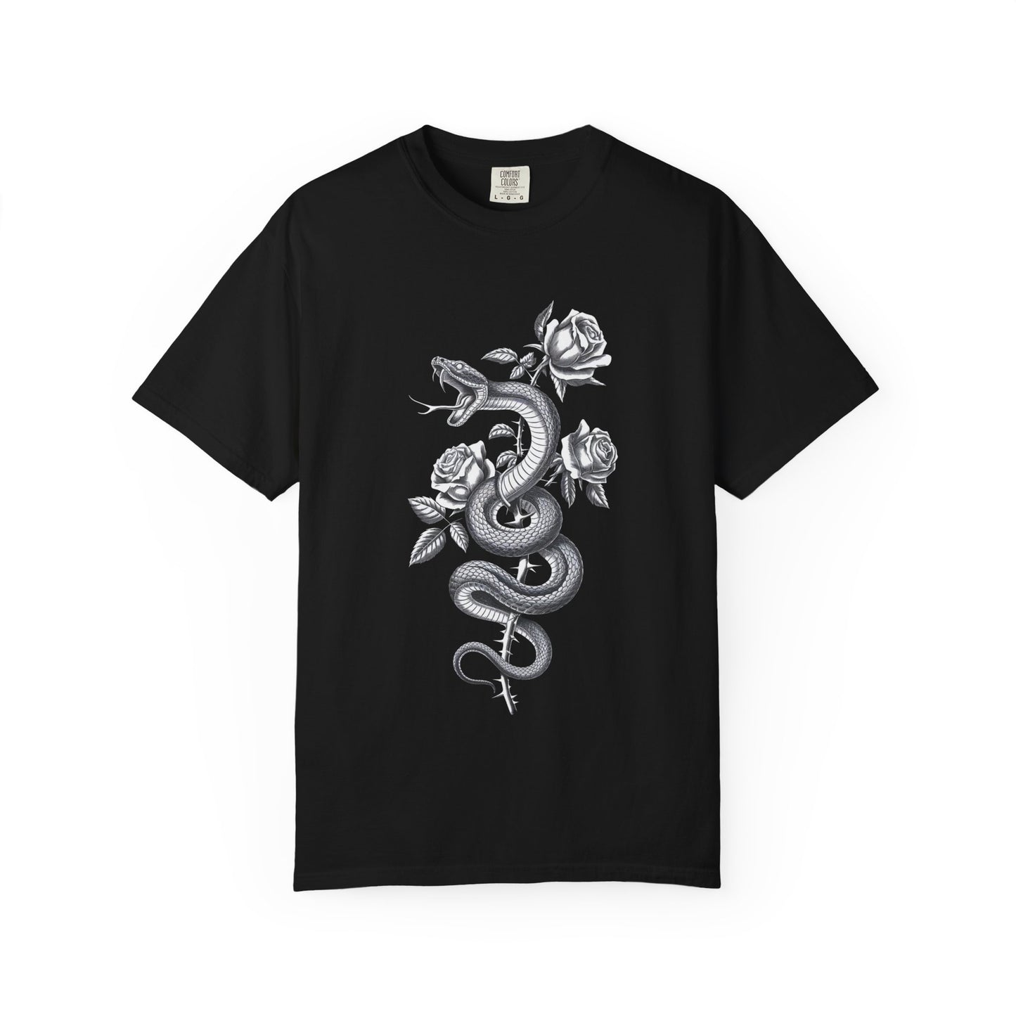 Snake and Rose Blackout Tee – Traditional Tattoo Art Shirt