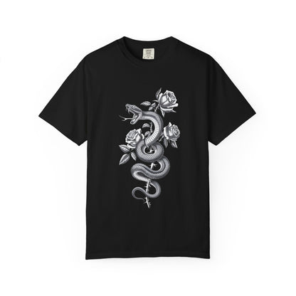 Snake and Rose Blackout Tee – Traditional Tattoo Art Shirt