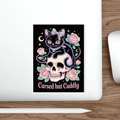 Cursed but Cuddly Cat Sticker – Die-Cut Vinyl Sticker