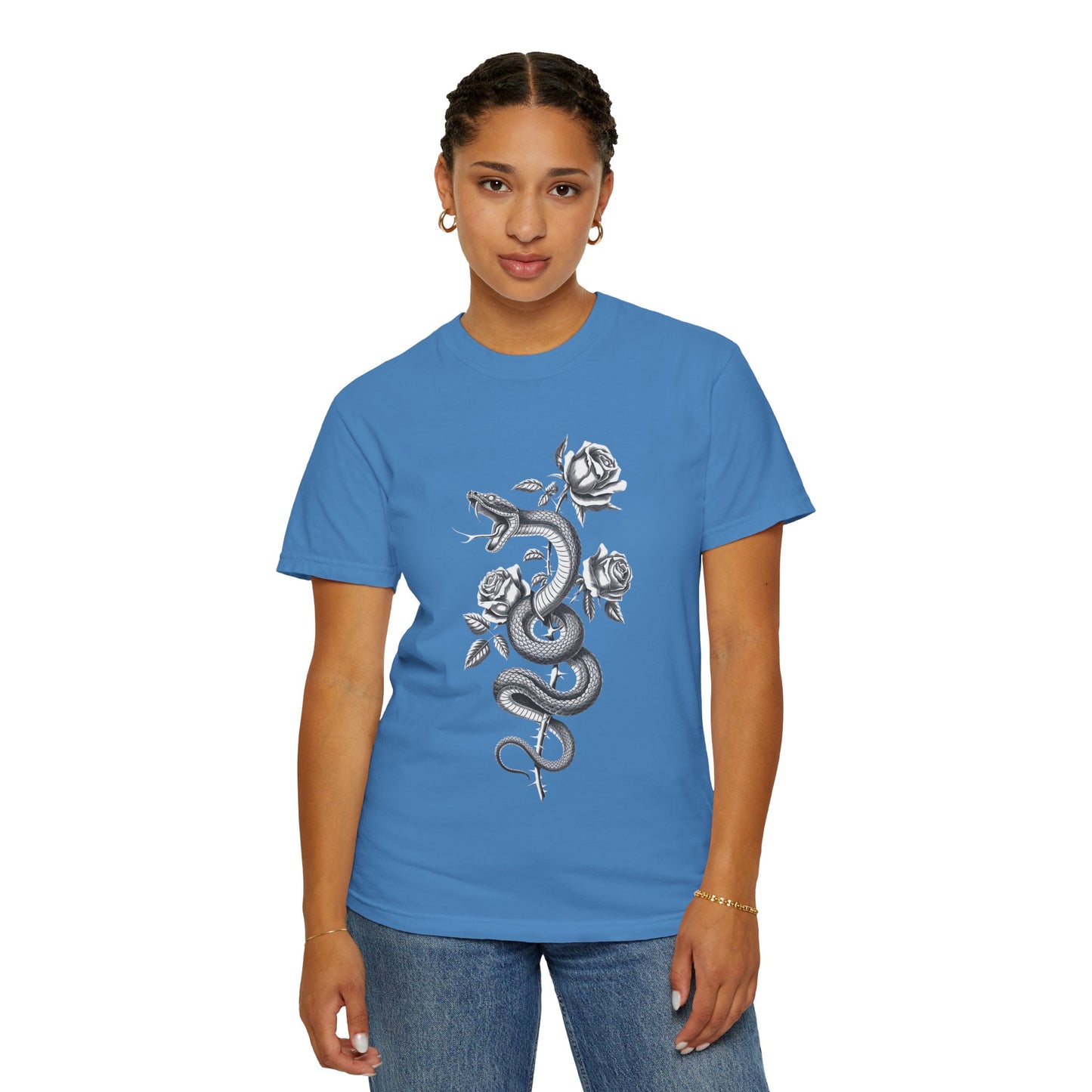 Snake and Rose Blackout Tee – Traditional Tattoo Art Shirt