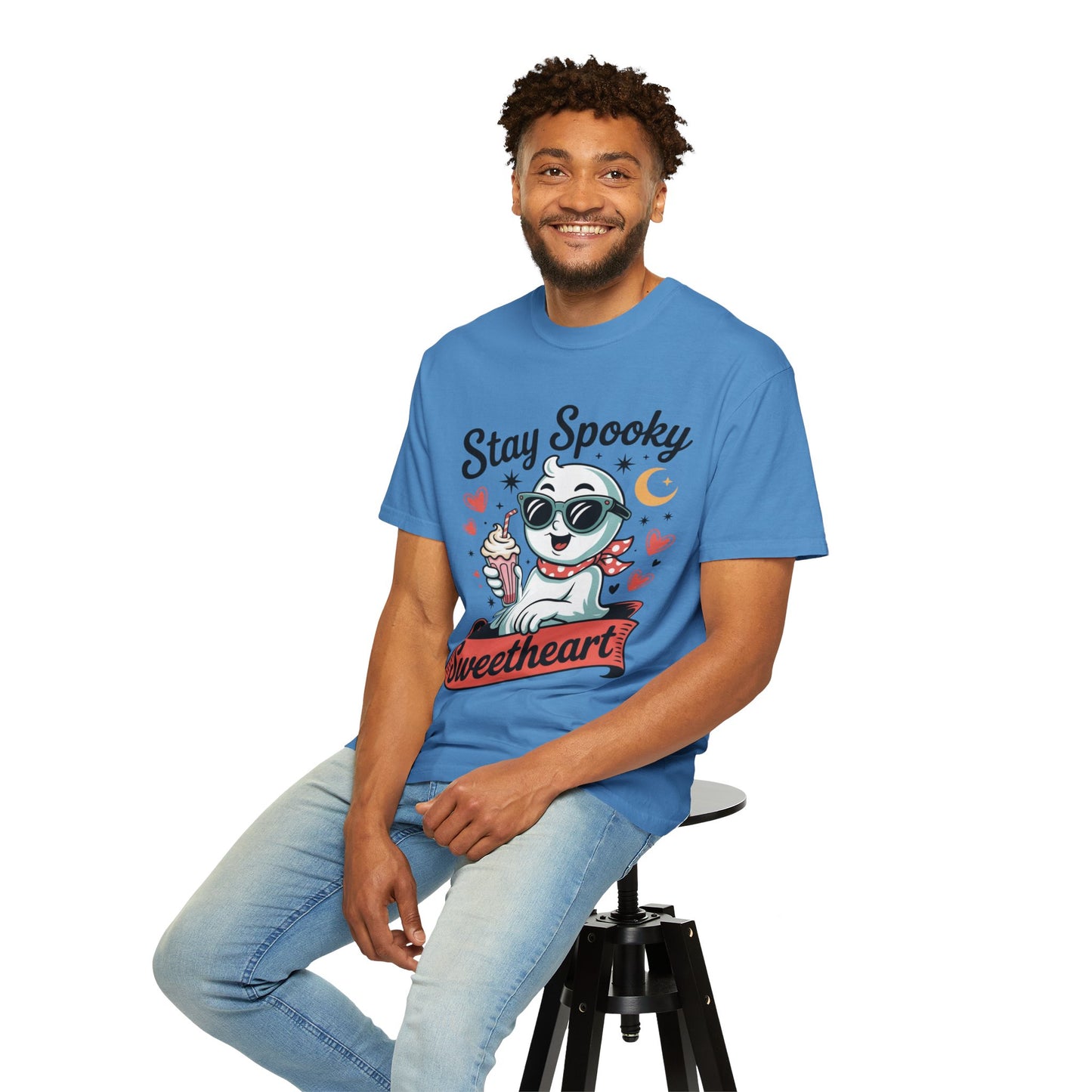 Stay Spooky Sweetheart Tee – Retro Ghost Milkshake Comfort Colors T-Shirt
