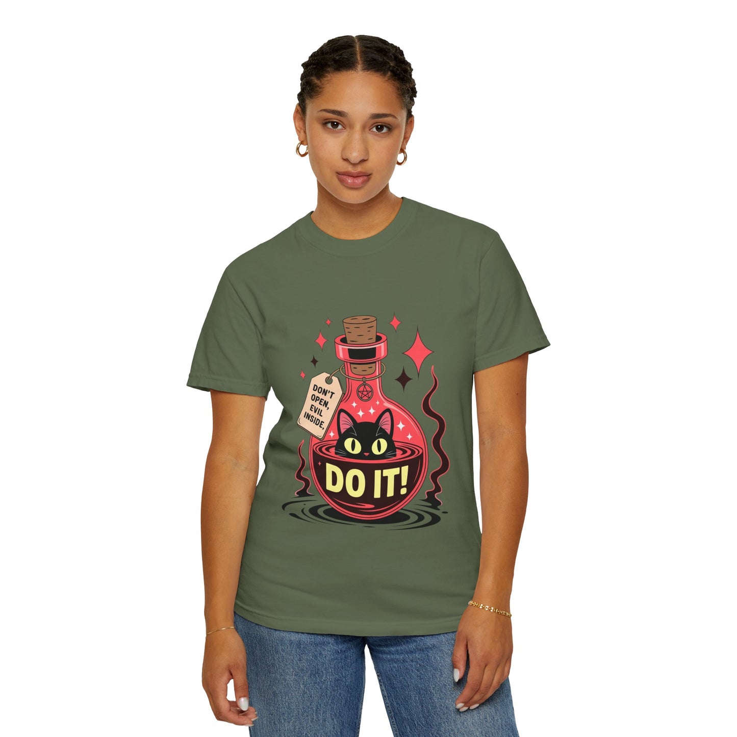 Evil Cat Potion Tee – Gothic Bottle Familiar Comfort Colors T-Shirt