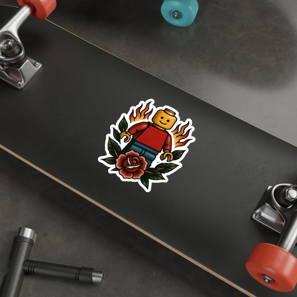 Lego-Inspired Flame Rose Sticker – Toy & Tattoo Mashup Vinyl Decal