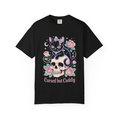 Cursed but Cuddly Cat Tee – Pastel Goth Black Cat T-Shirt