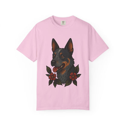 Australian Cattle Dog Floral Tattoo Tee – Comfort Colors Unisex Garment-Dyed T-Shirt