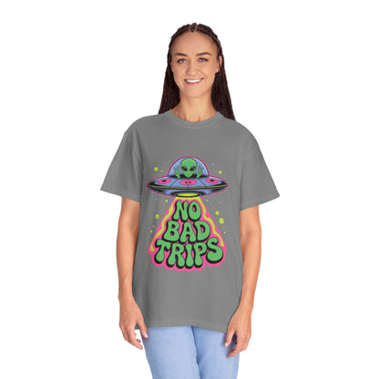 No Bad Trips Alien Tee – Psychedelic UFO Comfort Colors Shirt