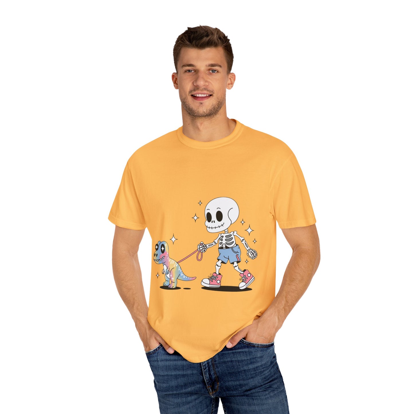 Dino Walk Tee – Skeleton Walking Rainbow Dinosaur Shirt