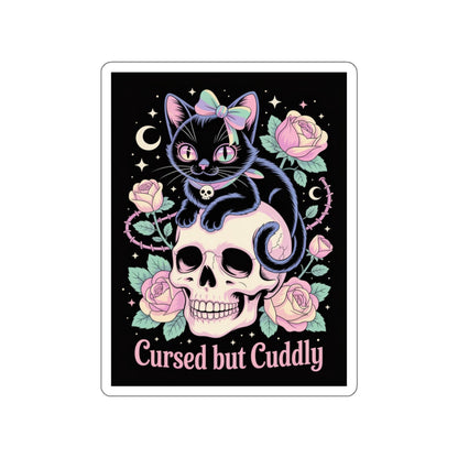Cursed but Cuddly Cat Sticker – Die-Cut Vinyl Sticker