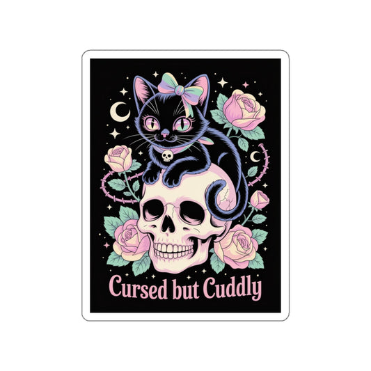 Cursed but Cuddly Cat Sticker – Die-Cut Vinyl Sticker