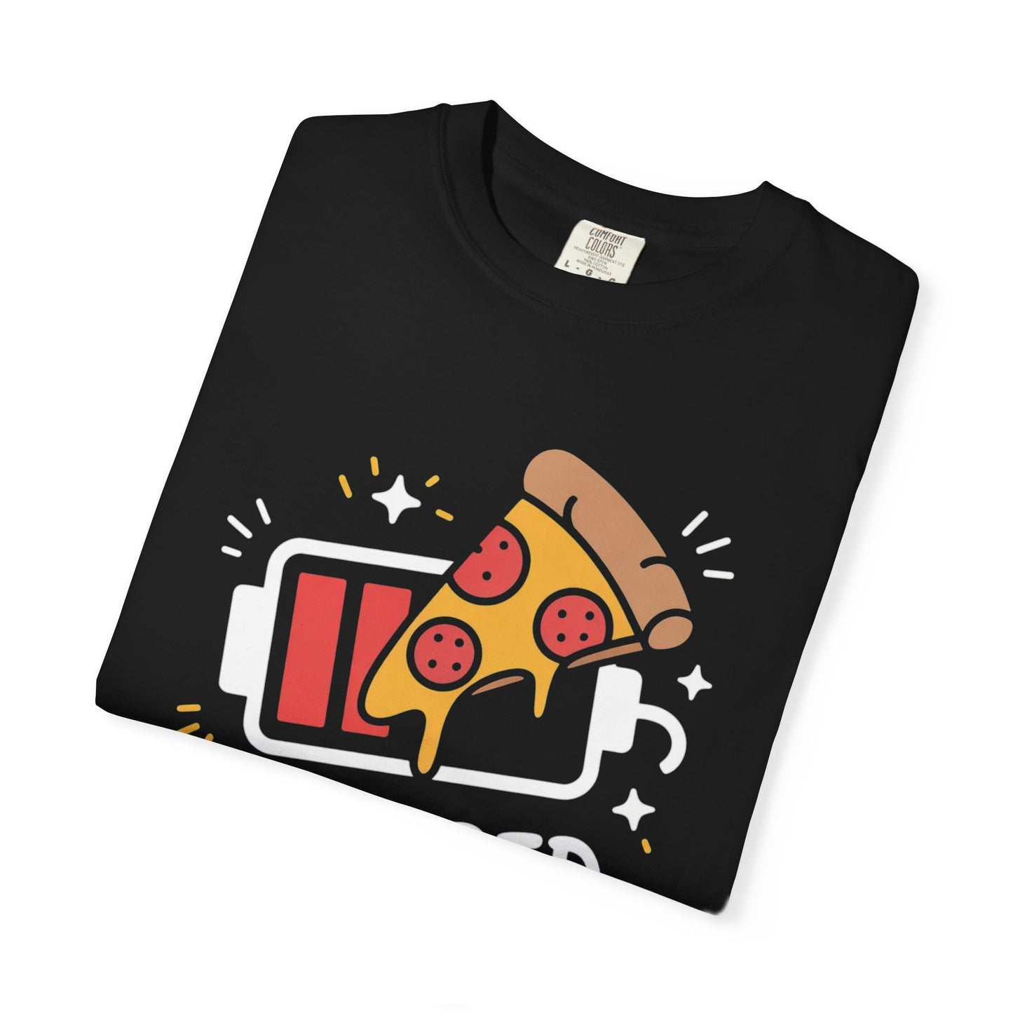 Comfort Colors Unisex Garment-Dyed T-Shirt | “Powered by Pizza” Funny Pizza Lover Graphic Tee