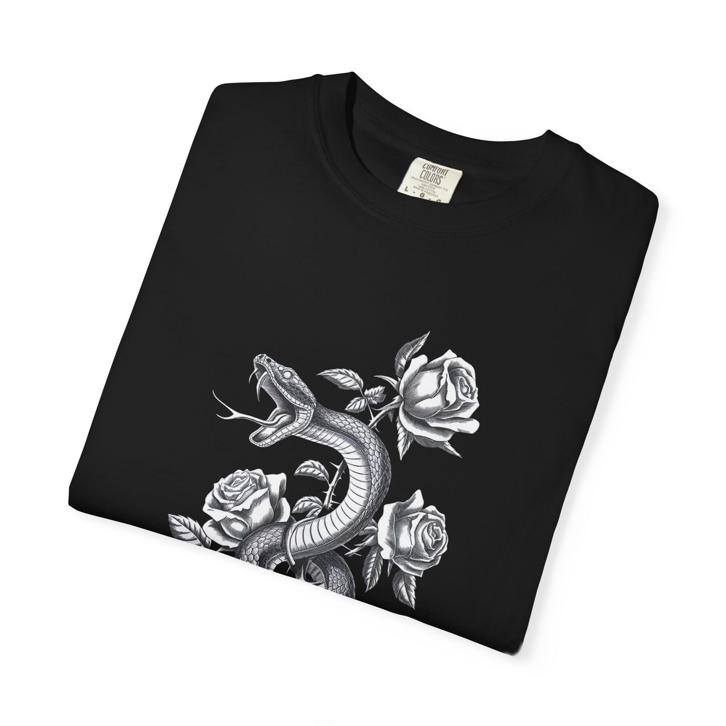 Snake and Rose Blackout Tee – Traditional Tattoo Art Shirt