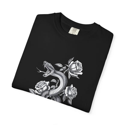 Snake and Rose Blackout Tee – Traditional Tattoo Art Shirt