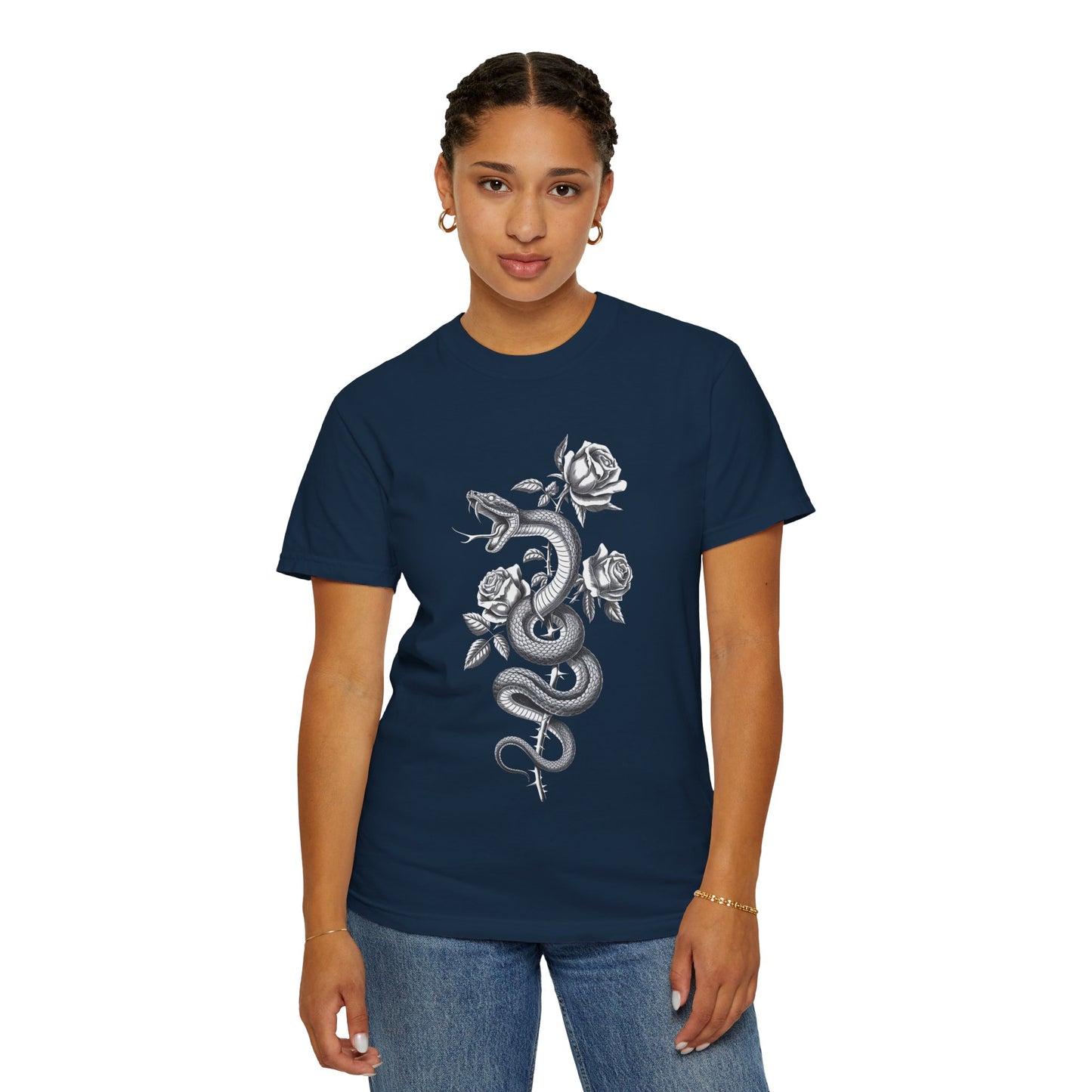 Snake and Rose Blackout Tee – Traditional Tattoo Art Shirt