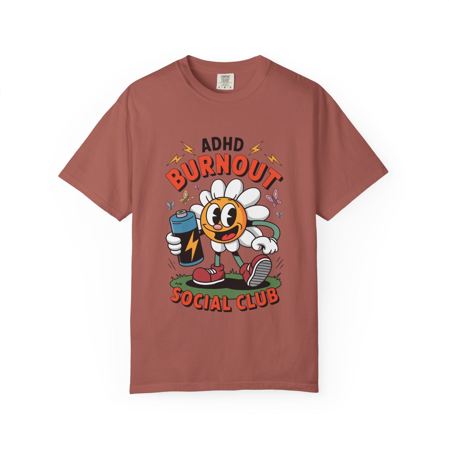 ADHD Burnout Social Club Tee – Funny Retro Flower Character Shirt