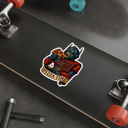 Pizza Time Robot Sticker – Retro Sci-Fi Tattoo Style Vinyl Decal