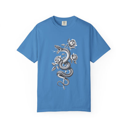 Snake and Rose Blackout Tee – Traditional Tattoo Art Shirt
