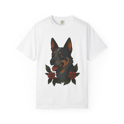 Australian Cattle Dog Floral Tattoo Tee – Comfort Colors Unisex Garment-Dyed T-Shirt