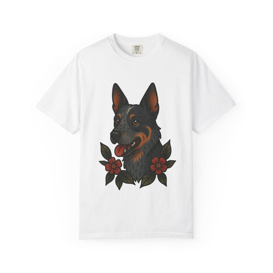 Australian Cattle Dog Floral Tattoo Tee – Comfort Colors Unisex Garment-Dyed T-Shirt