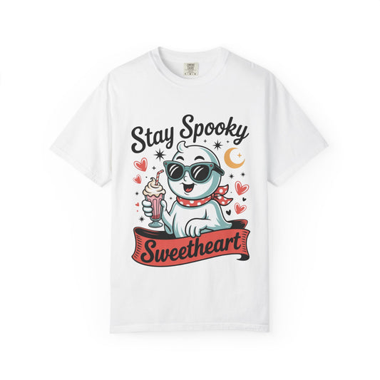 Stay Spooky Sweetheart Tee – Retro Ghost Milkshake Comfort Colors T-Shirt