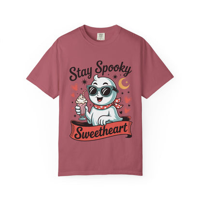 Stay Spooky Sweetheart Tee – Retro Ghost Milkshake Comfort Colors T-Shirt