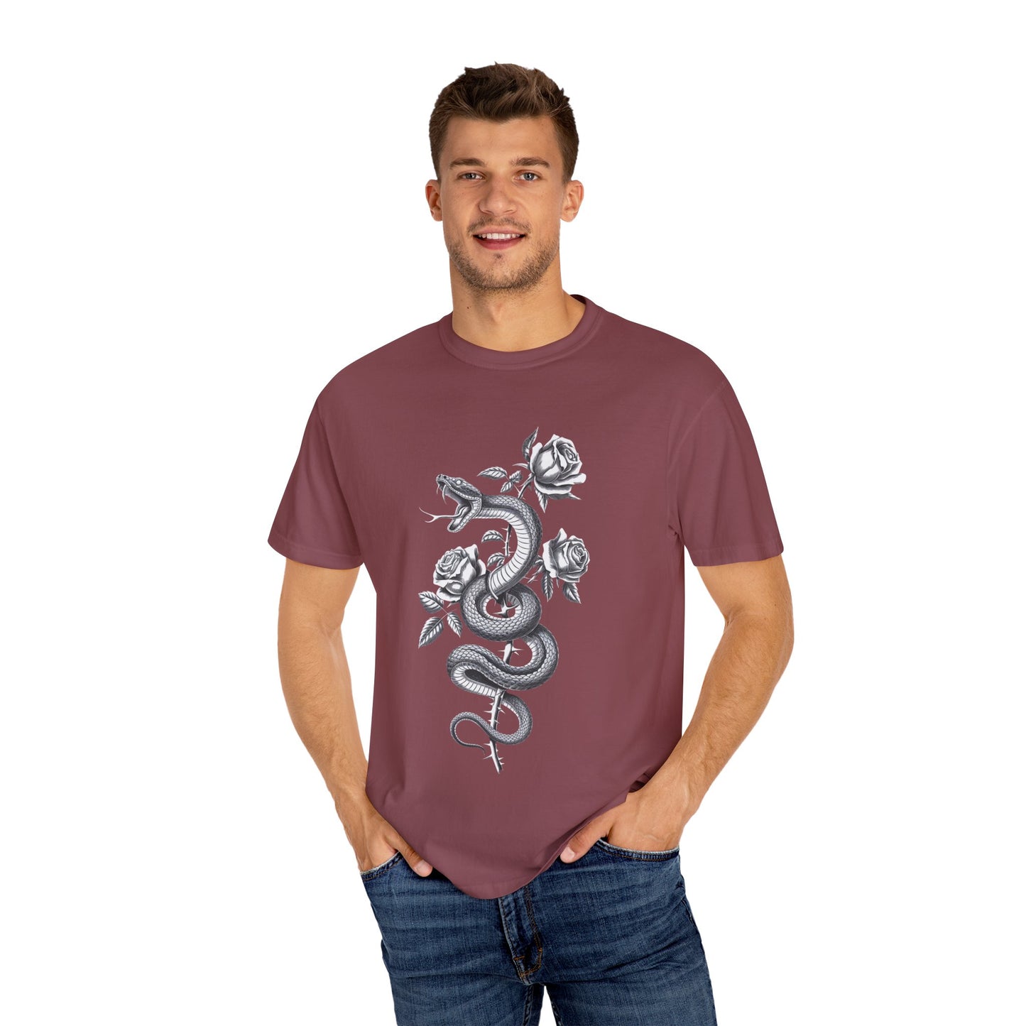Snake and Rose Blackout Tee – Traditional Tattoo Art Shirt