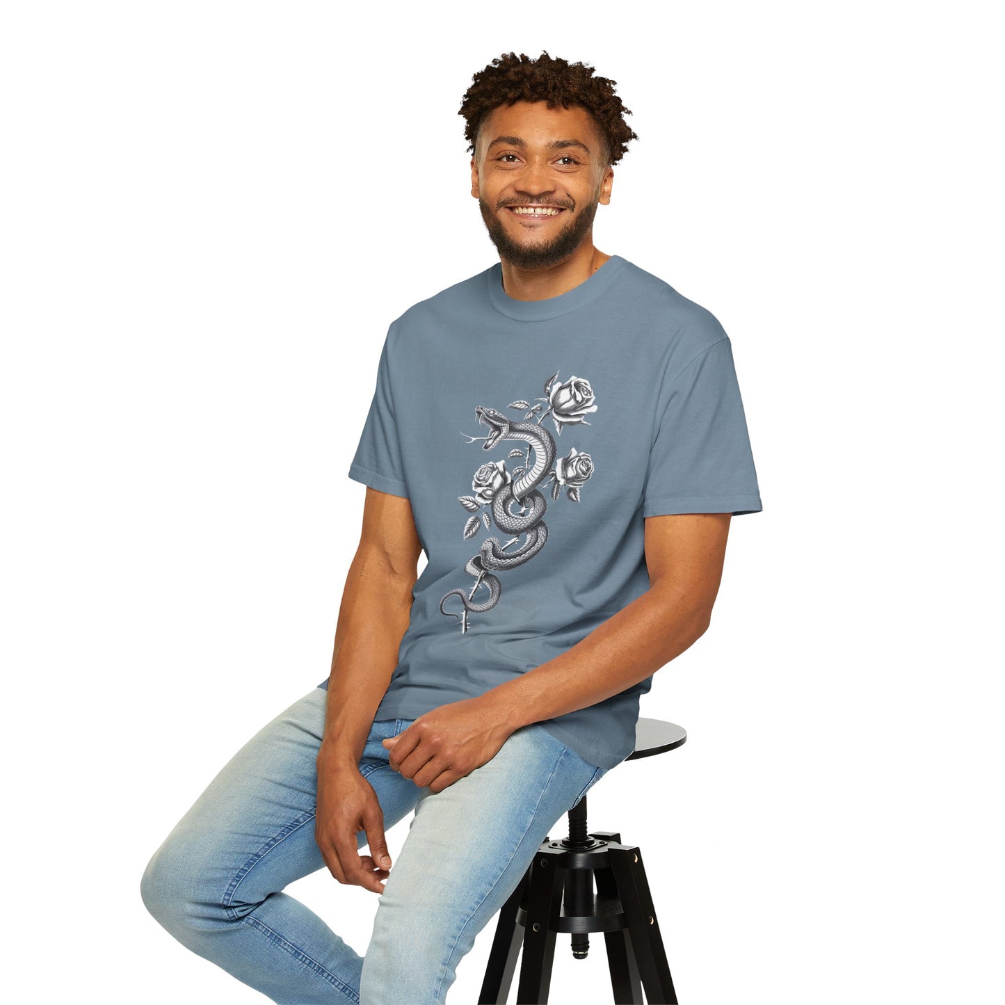 Snake and Rose Blackout Tee – Traditional Tattoo Art Shirt