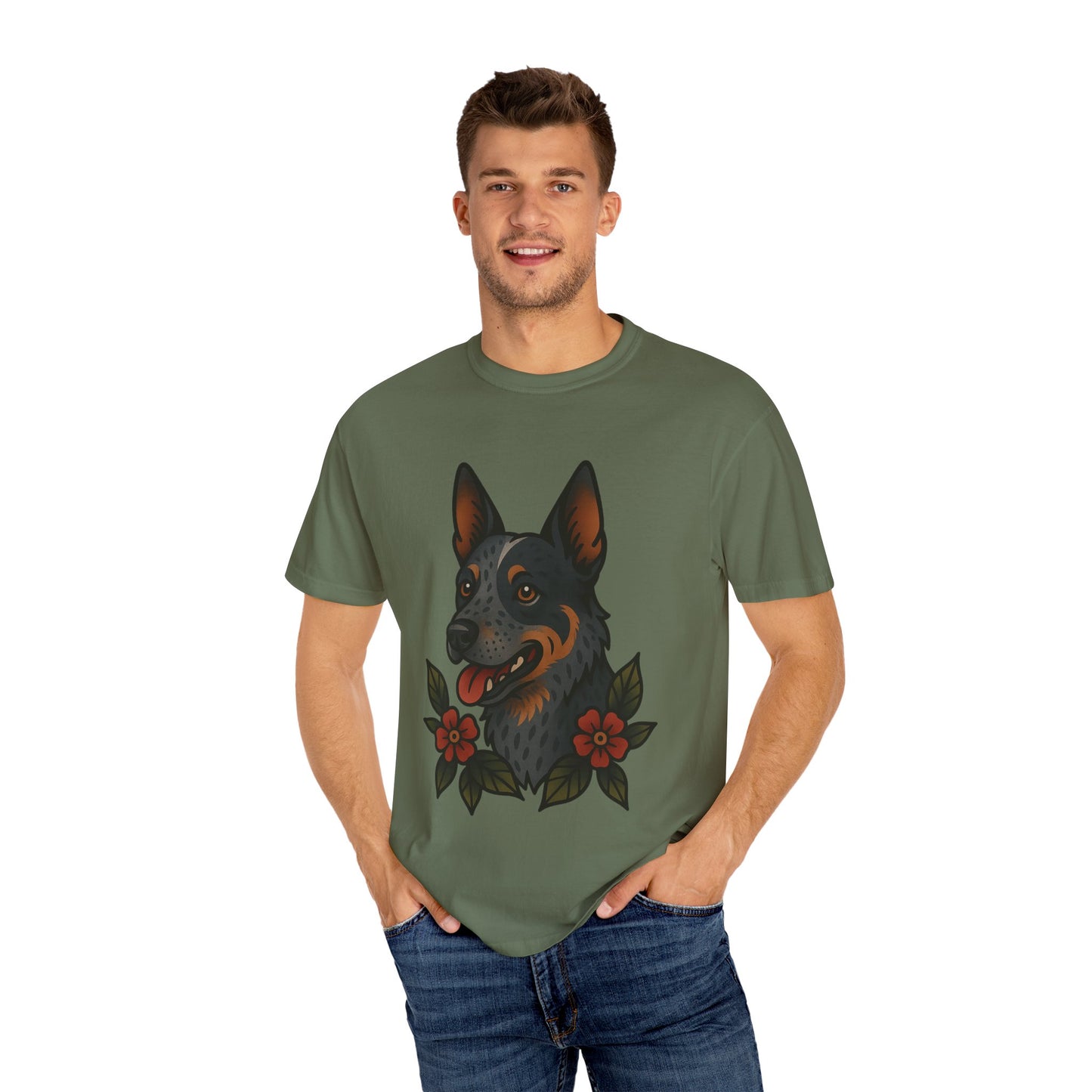 Australian Cattle Dog Floral Tattoo Tee – Comfort Colors Unisex Garment-Dyed T-Shirt