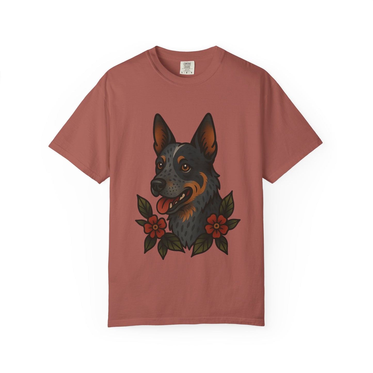 Australian Cattle Dog Floral Tattoo Tee – Comfort Colors Unisex Garment-Dyed T-Shirt