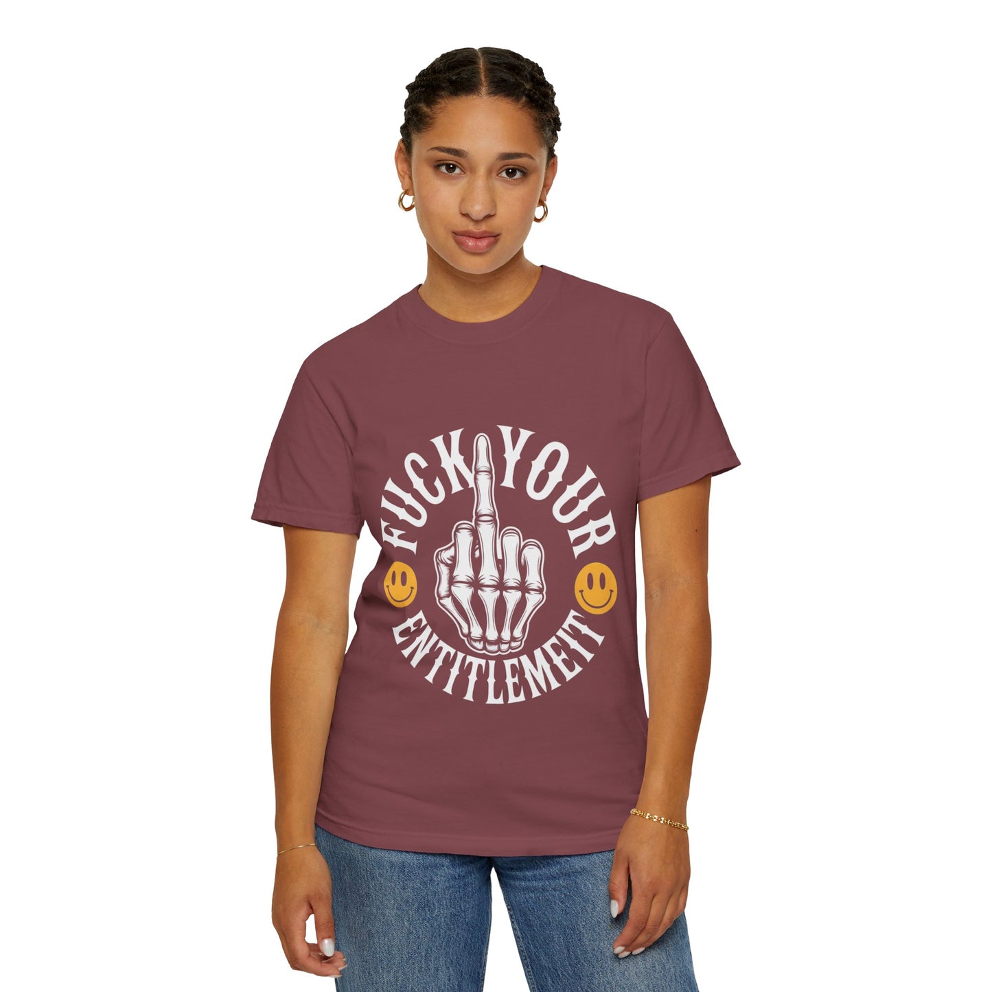 F*ck Your Entitlement Tee – Skeleton Middle Finger Comfort Colors T-Shirt