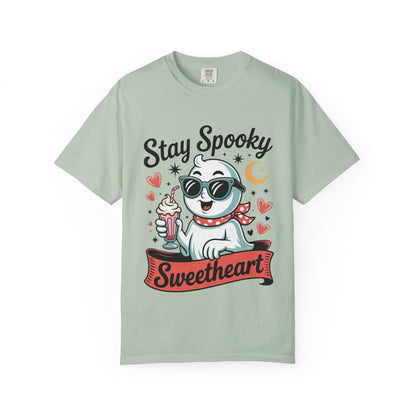 Stay Spooky Sweetheart Tee – Retro Ghost Milkshake Comfort Colors T-Shirt