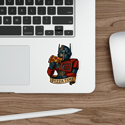 Pizza Time Robot Sticker – Retro Sci-Fi Tattoo Style Vinyl Decal