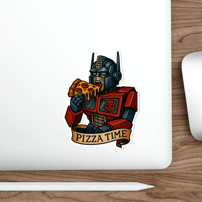 Pizza Time Robot Sticker – Retro Sci-Fi Tattoo Style Vinyl Decal