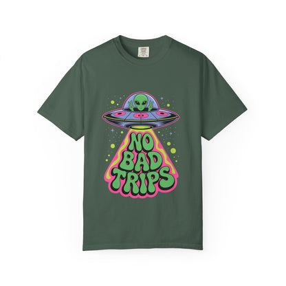 No Bad Trips Alien Tee – Psychedelic UFO Comfort Colors Shirt