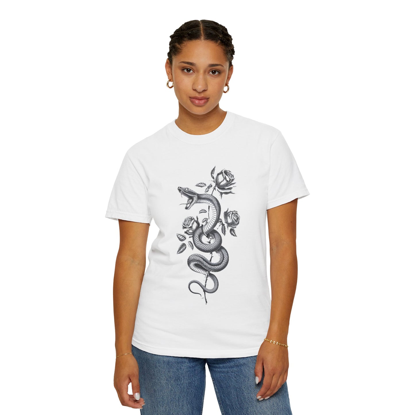 Snake and Rose Blackout Tee – Traditional Tattoo Art Shirt