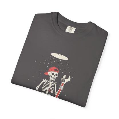 UFO Mechanic Skeleton Tee – Alien Abduction Fixer Shirt