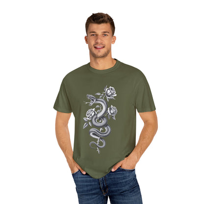 Snake and Rose Blackout Tee – Traditional Tattoo Art Shirt